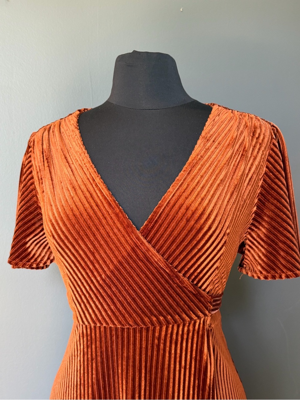 Simple Rust Velvet Maxi Wrap Dress - Picture 2 of 11